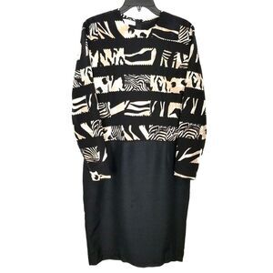 Vtg Anne Crimmins for UMI‎ Collection Women 100% Silk Dress Sz 6 Black Animal